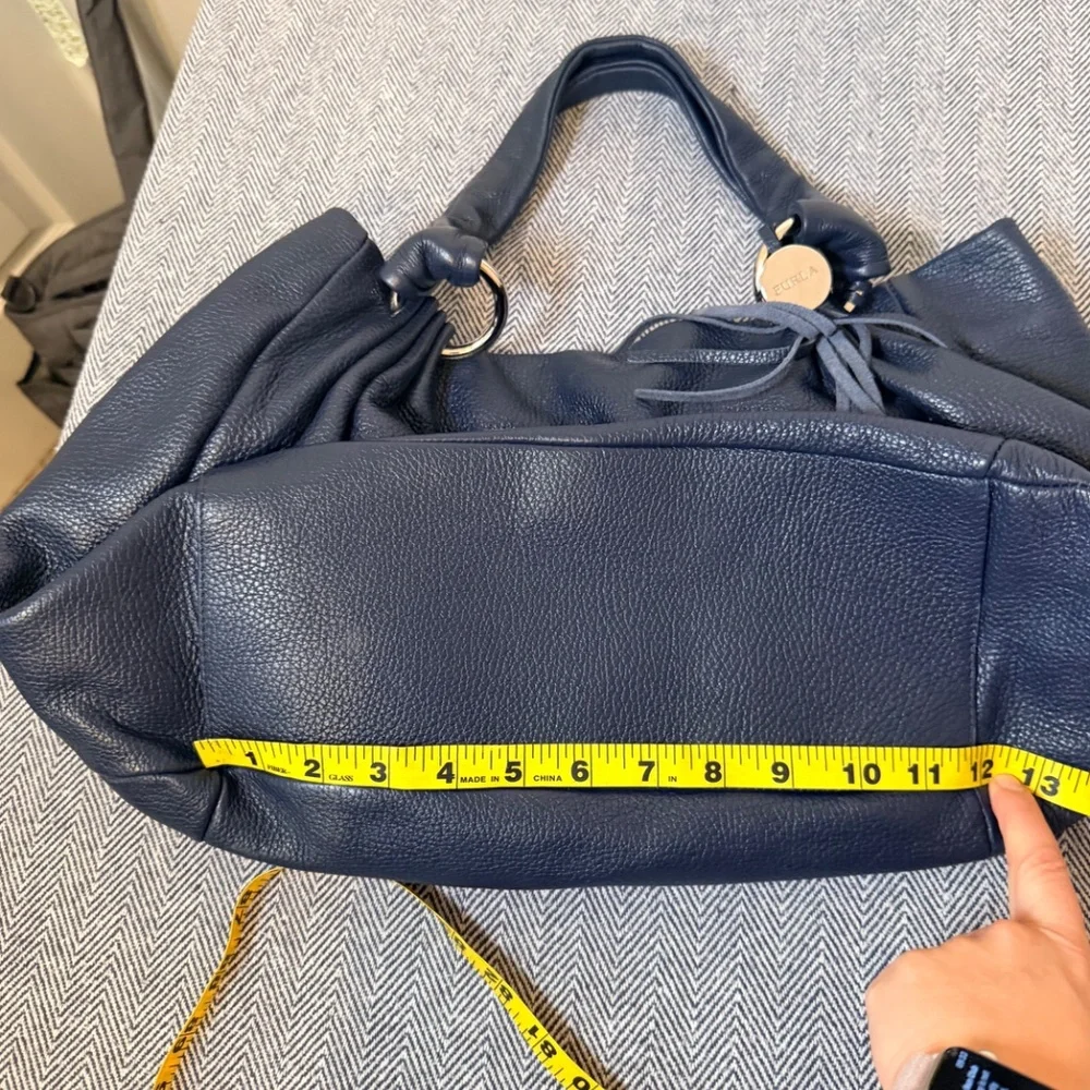 FURLA - Navy Pebbled Leather Hobo Bag